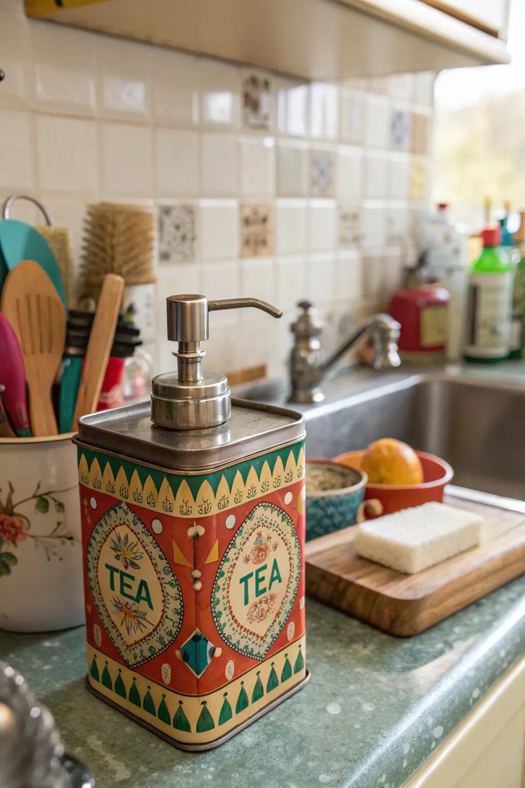 Vintage tea caddies inject whimsy and nostalgia.