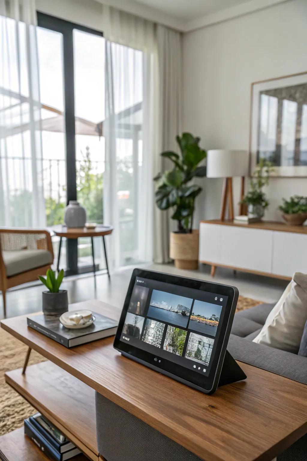 A digital frame merging technology with décor, showcasing a dynamic gallery of memories.