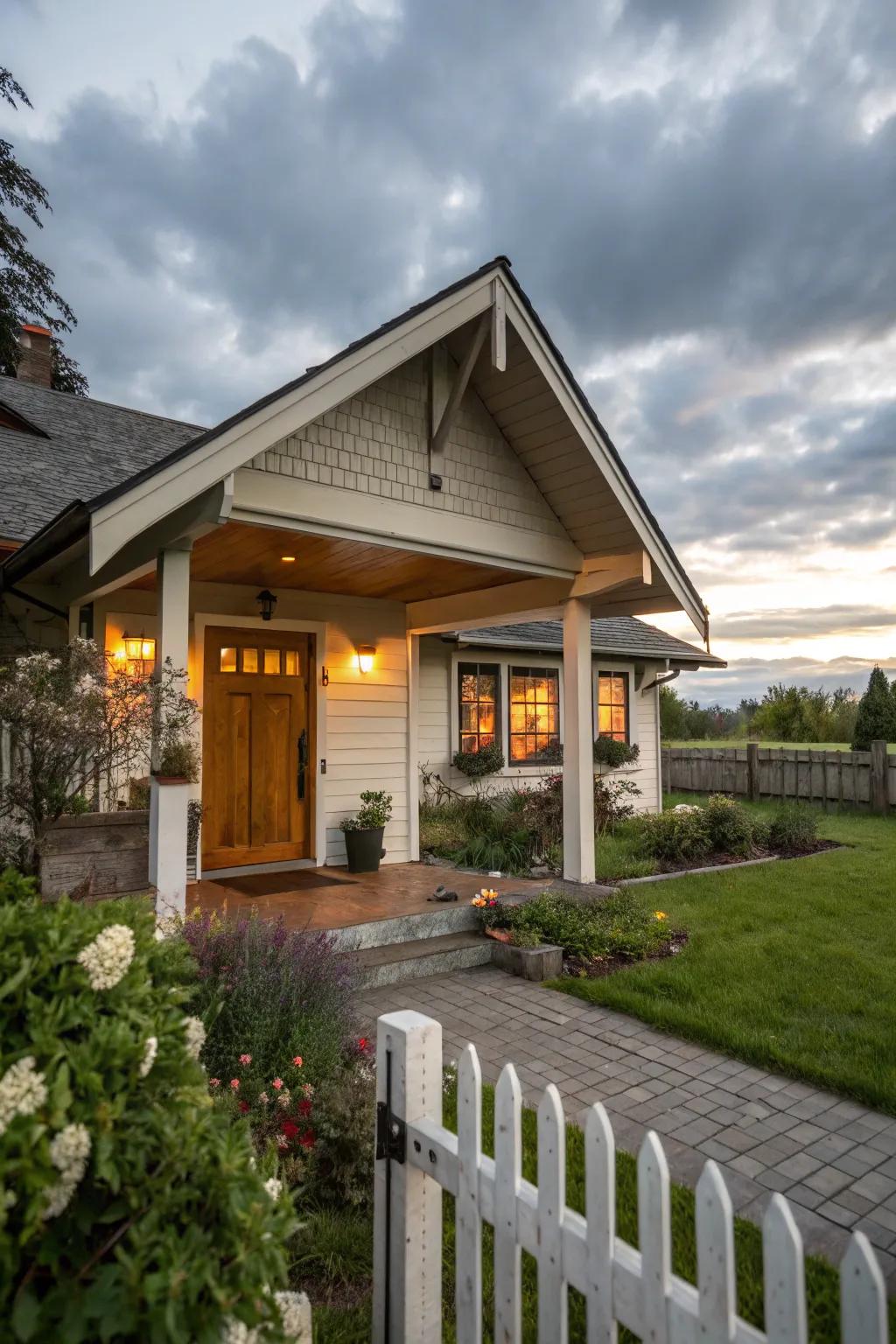 A quaint roof design overhang on a quaint home.