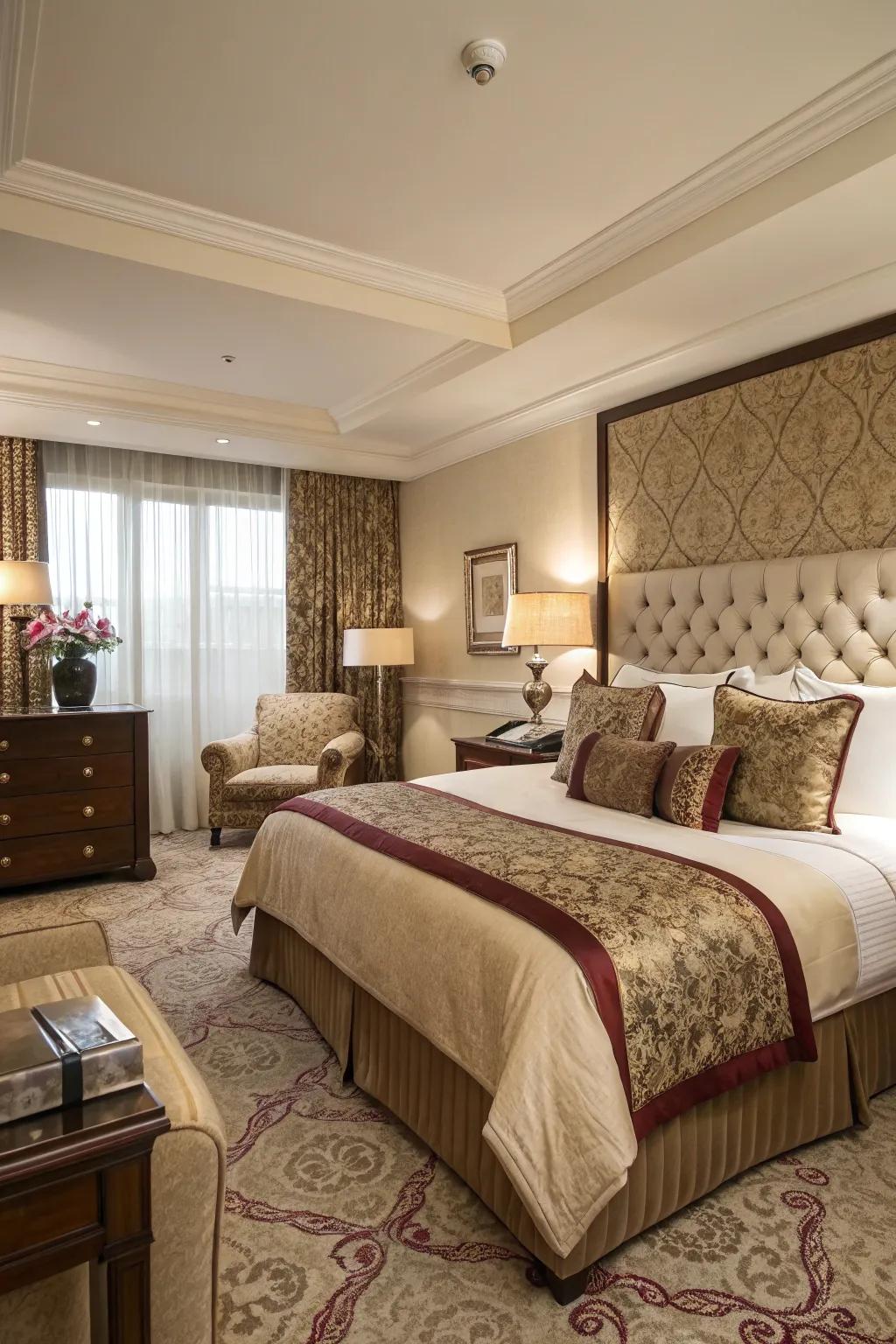 Opulent hotel ambiance presents the ultimate bedroom indulgence.