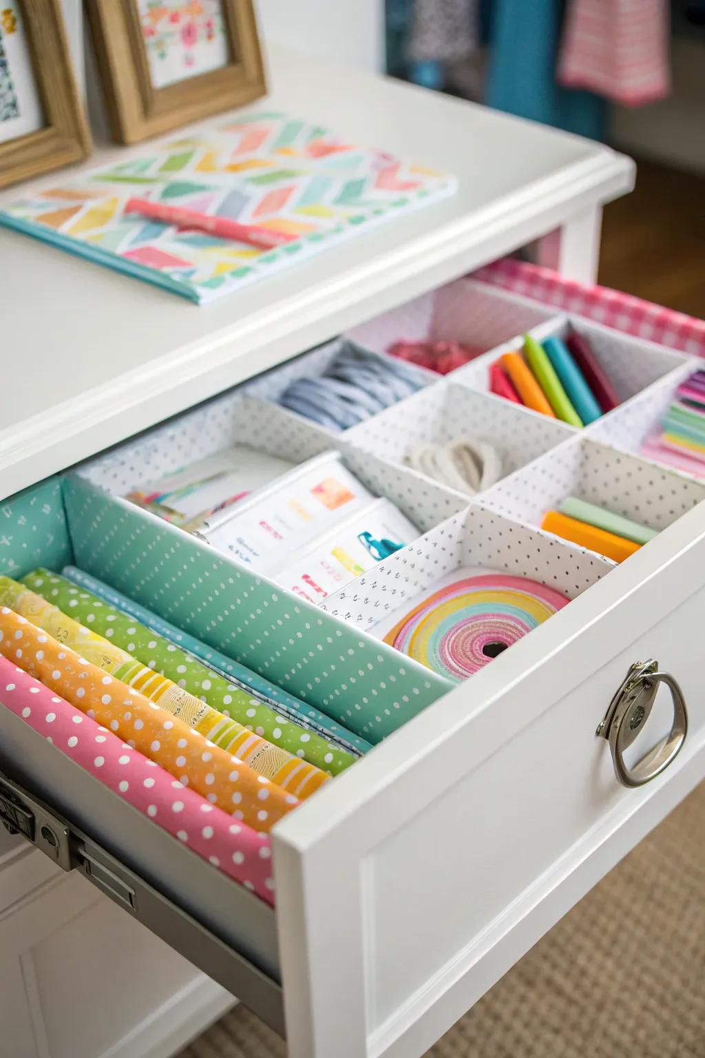 Adding cheer with colorful drawer liners.