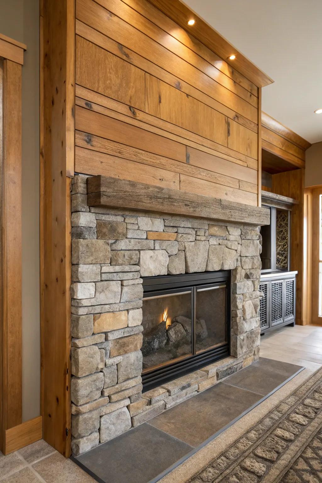 Layering materials adds depth to a sheetrock fireplace.