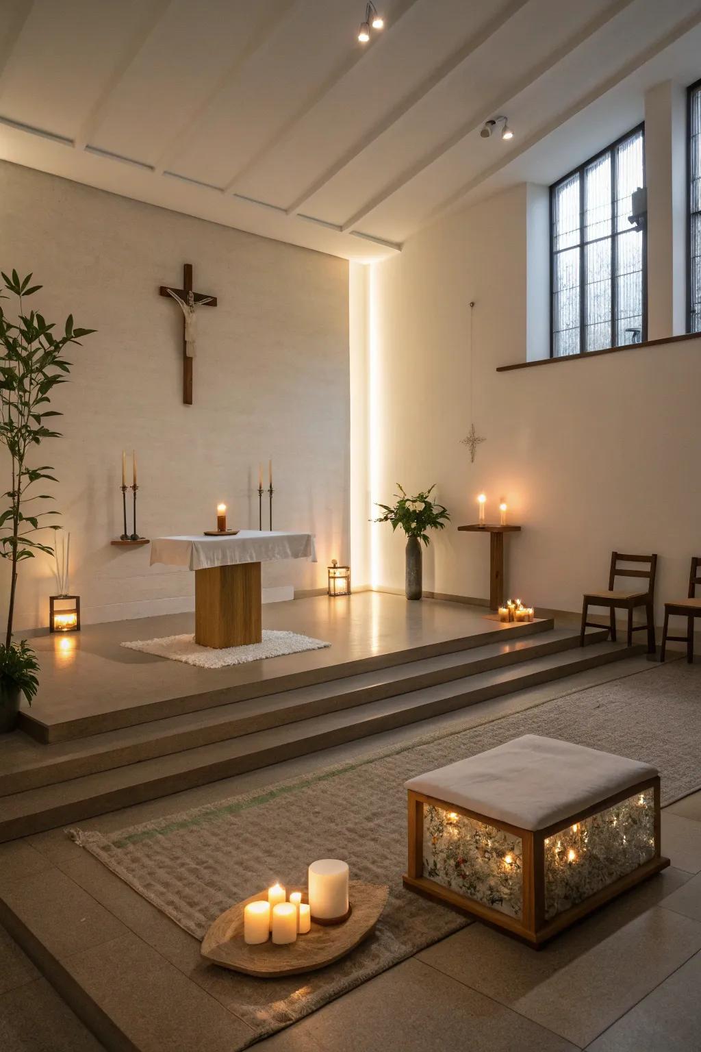 Fashion a peaceful haven, exhibiting a tranquil prayer zone.