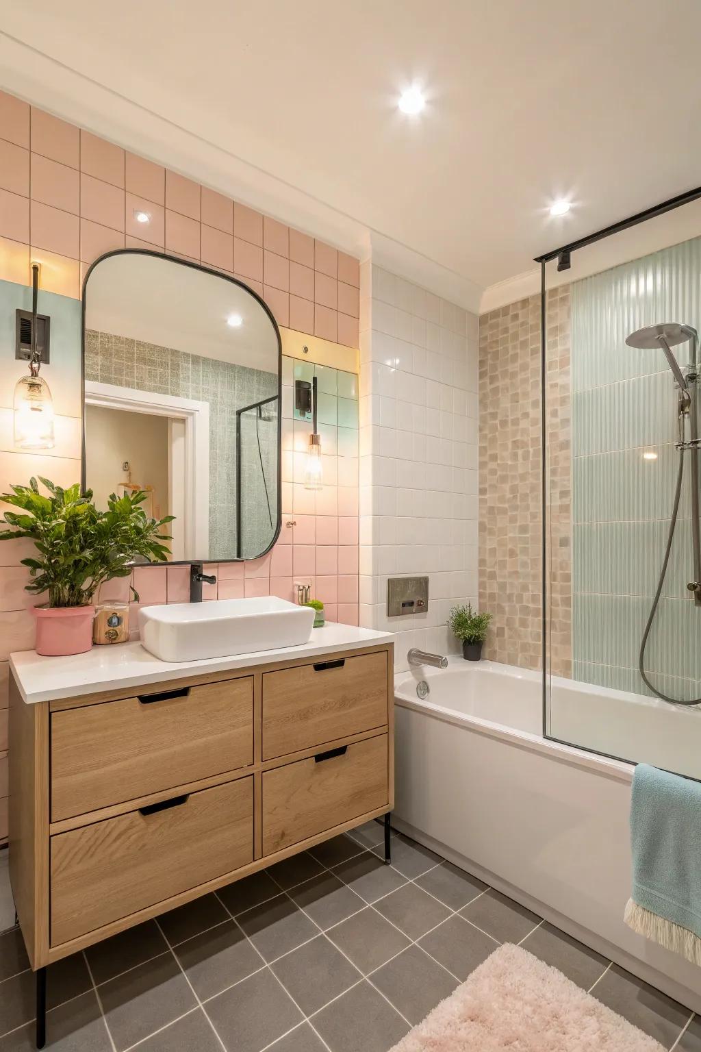 Soft lighting sets the perfect mood in an ensuite.