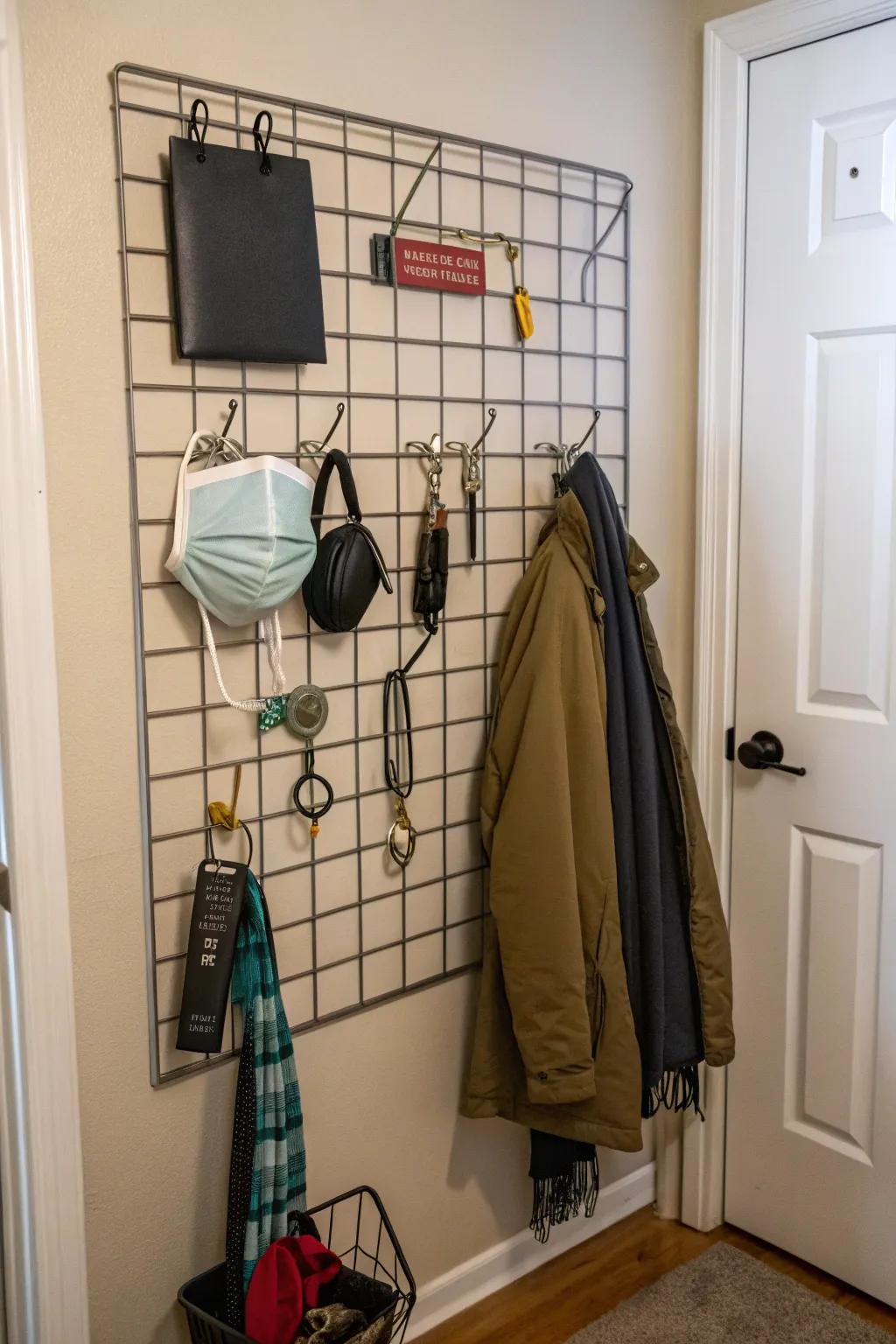 Versatile and stylish, a wire grid panel easily adapts to your storage needs.