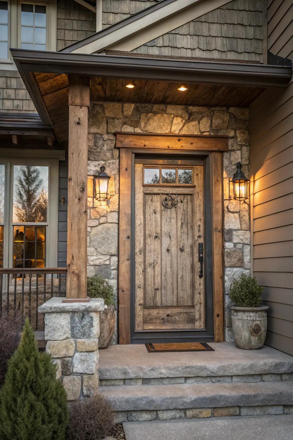 Textured finishes add depth and character to the door.
