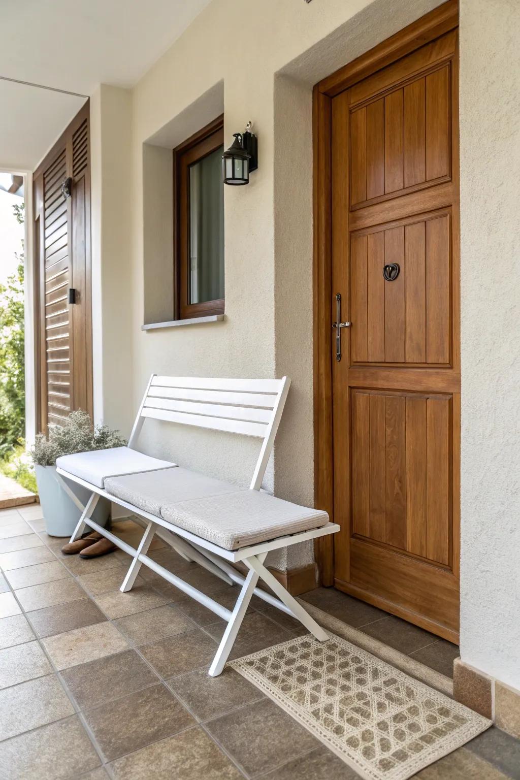 Furniture that can be folded offers space-conserving solutions for smaller entryways.