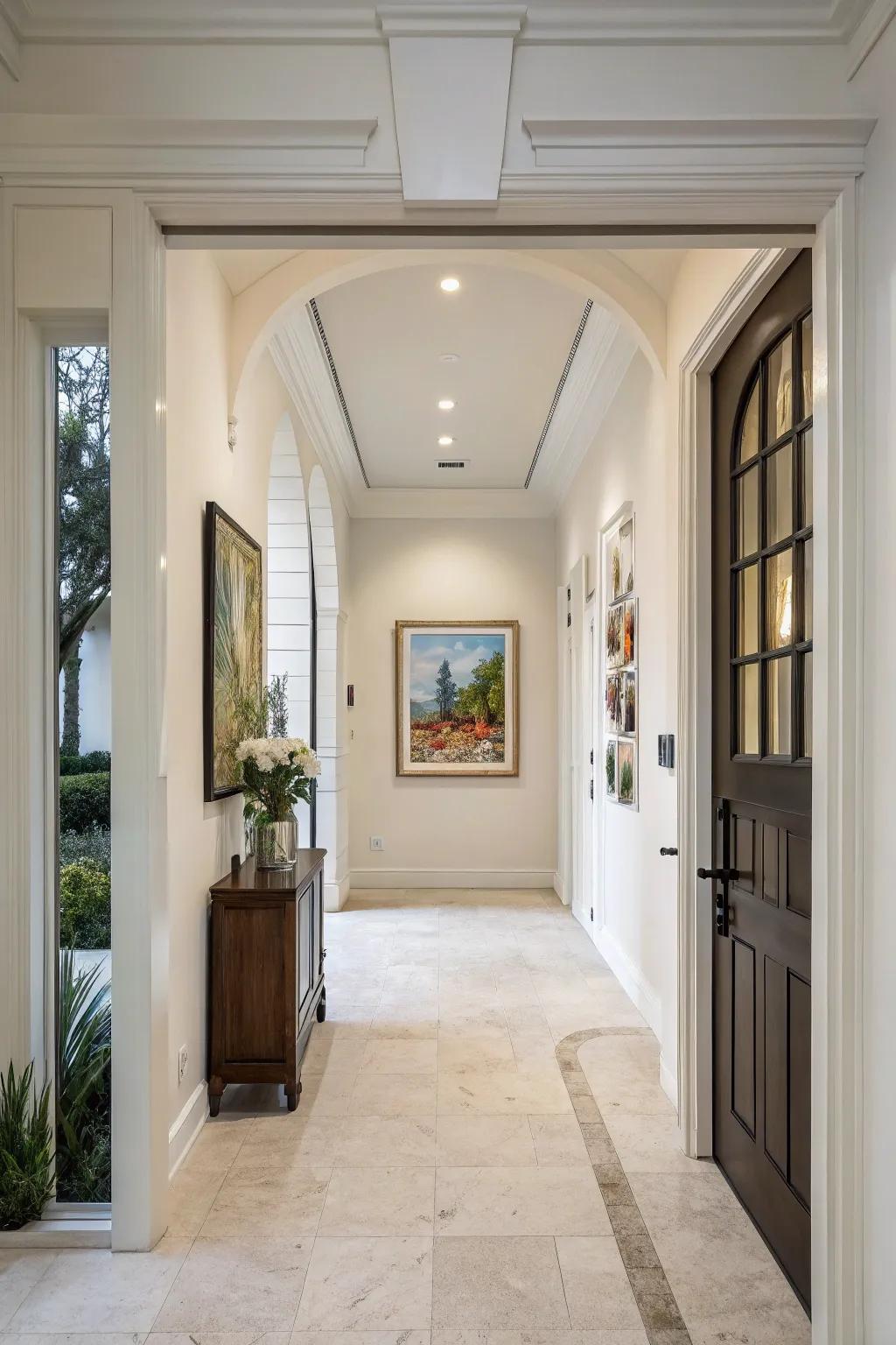 Empty space accentuates the impact of statement artifacts in entryways.