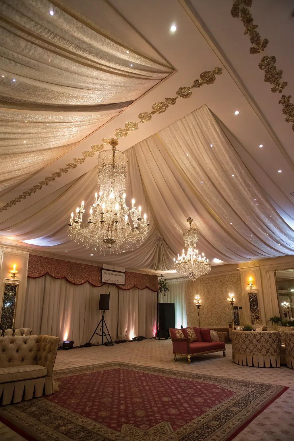 Elevate your space with the grace of silk fabric ceilings.