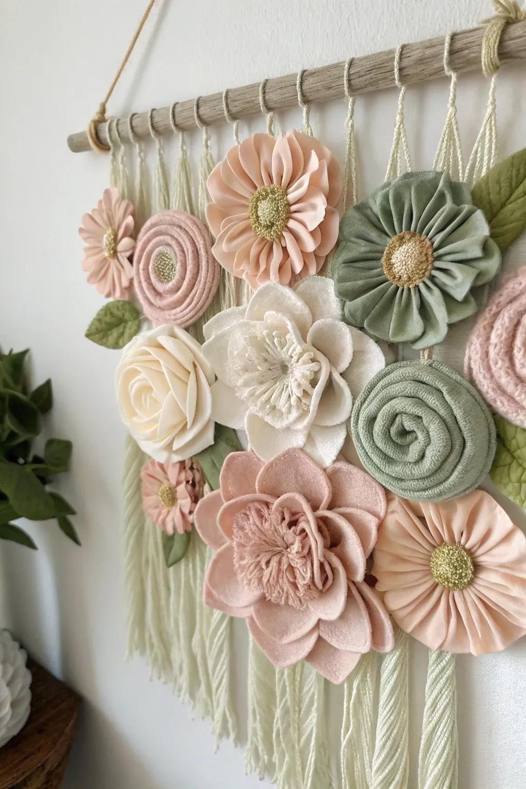 Elevate your space with the delicate charm of a textile blossom wall art, where simplicity meets artistry.