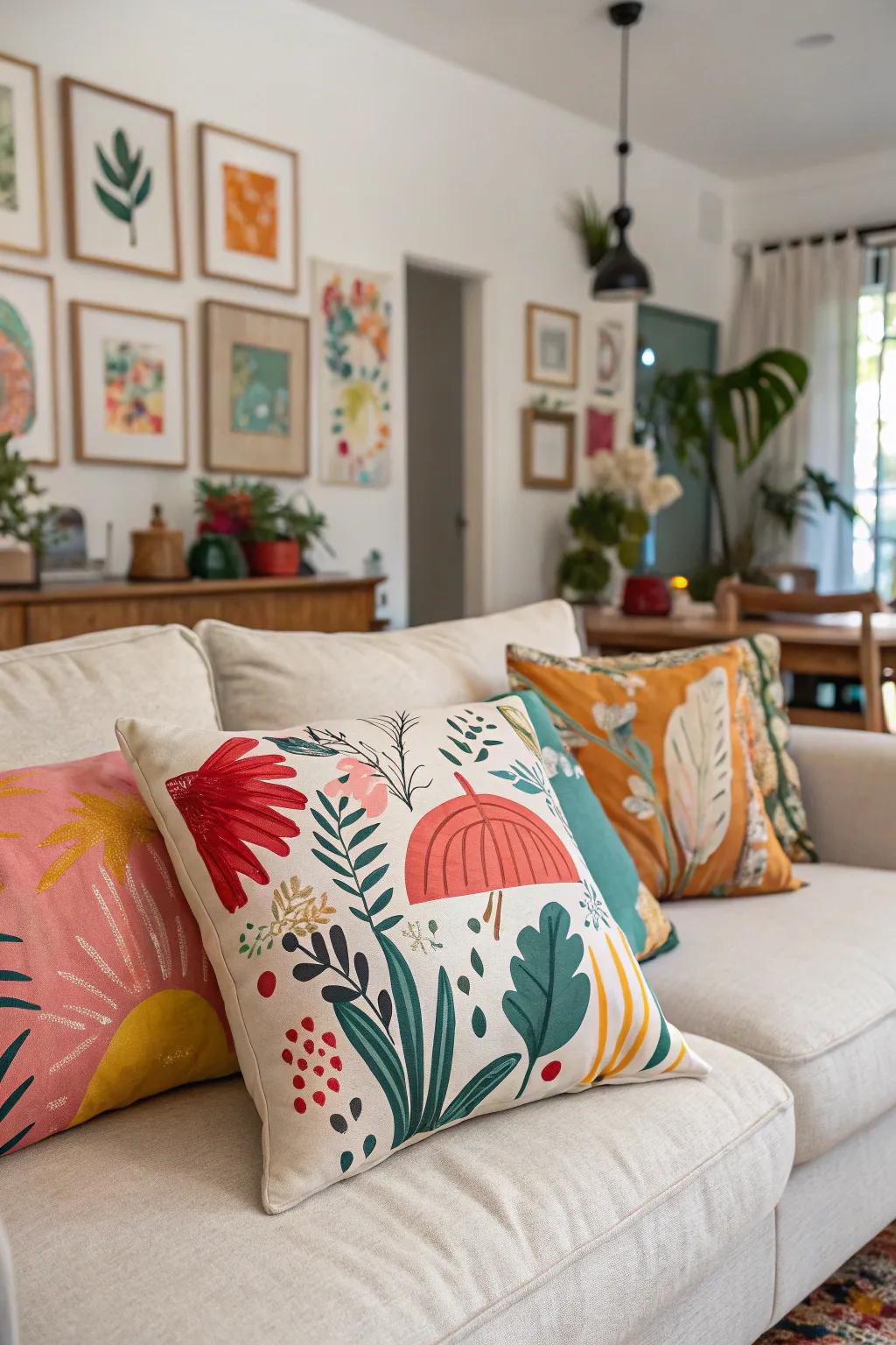 Hand-painted pillows offer a unique and personal touch.