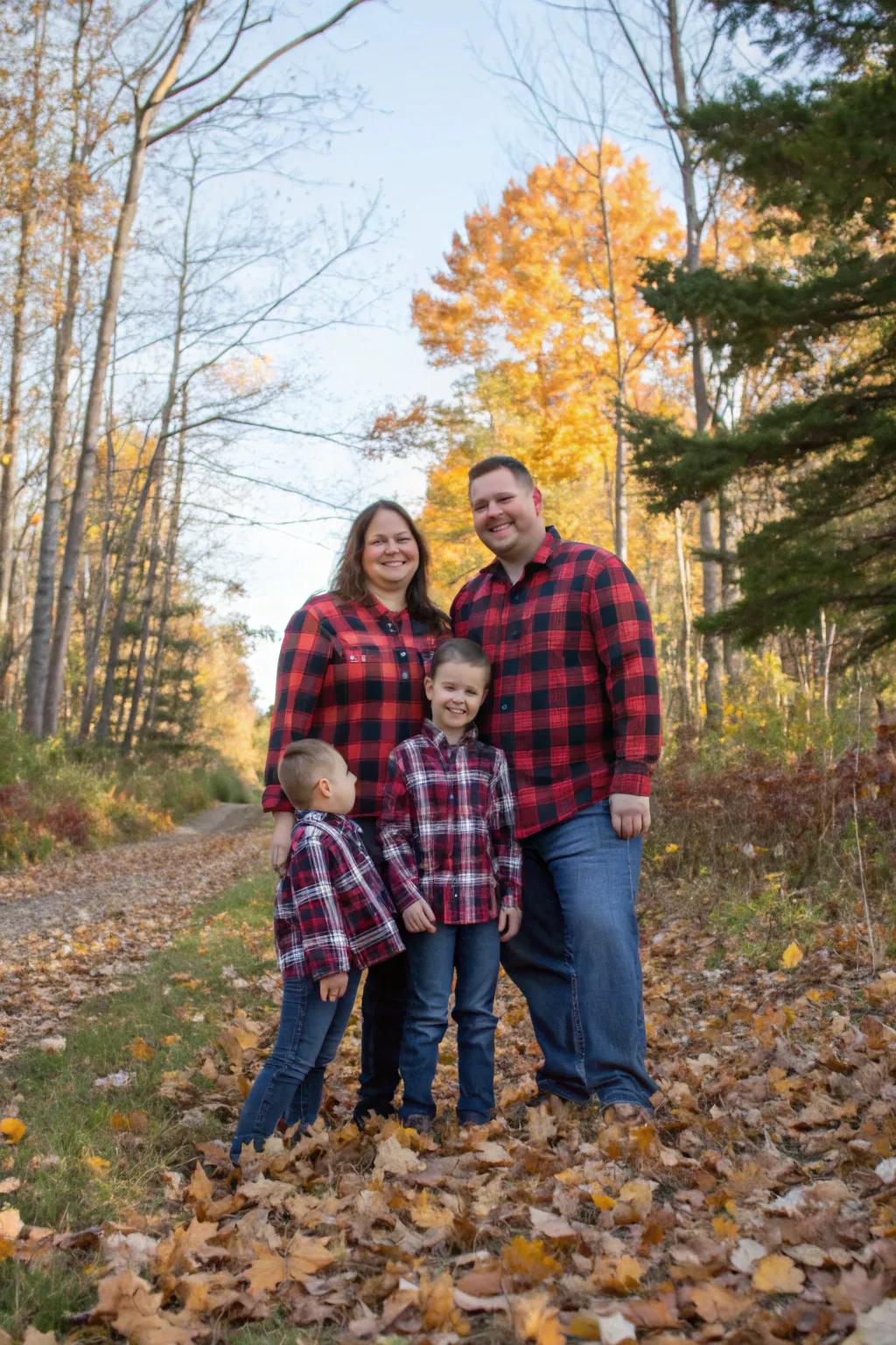 Plaid shirts offer a classic and cozy look for treasured fall family photos.