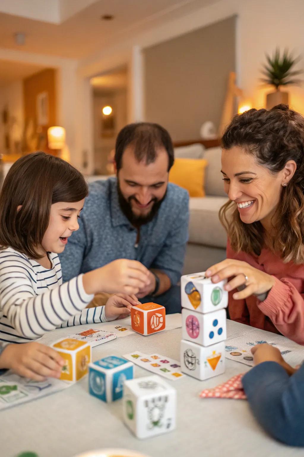 Story cubes inspire creativity and shared storytelling.