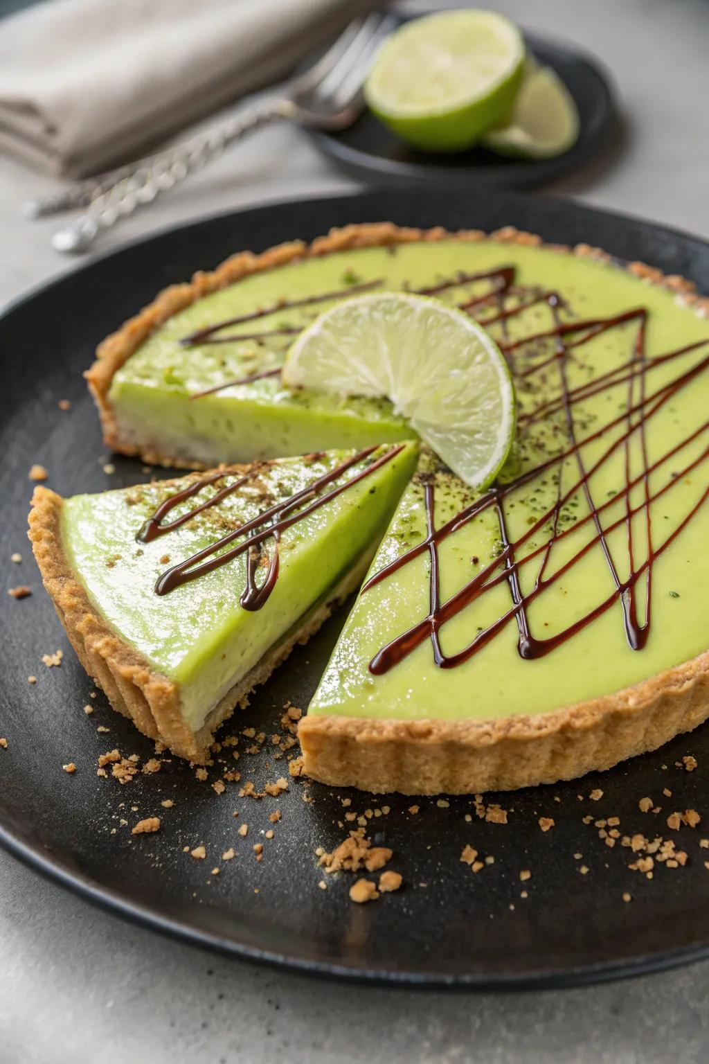 A dark chocolate cascade adds a decadent twist to the pie.