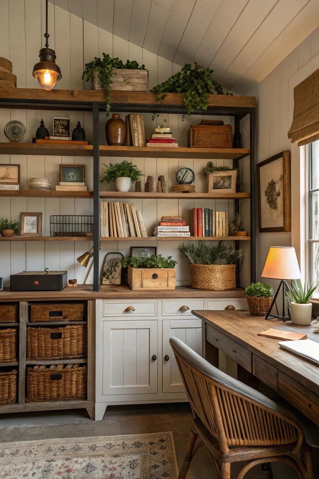 Open shelving provides both function and decor.