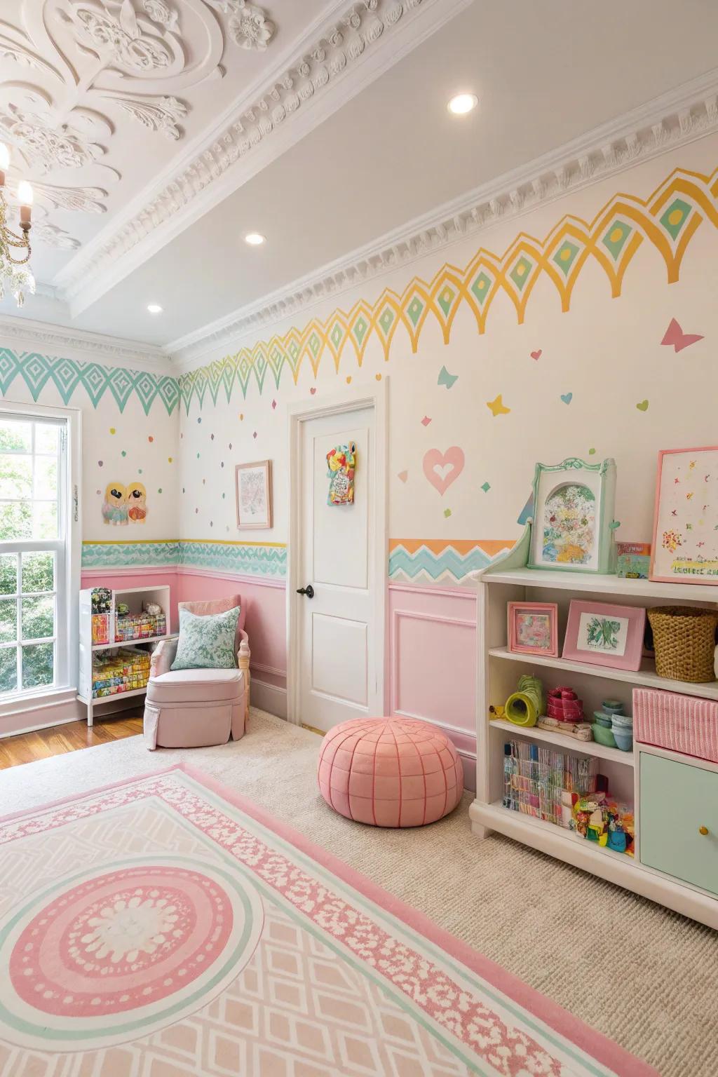 Playful surface schemes featuring simulated trim.
