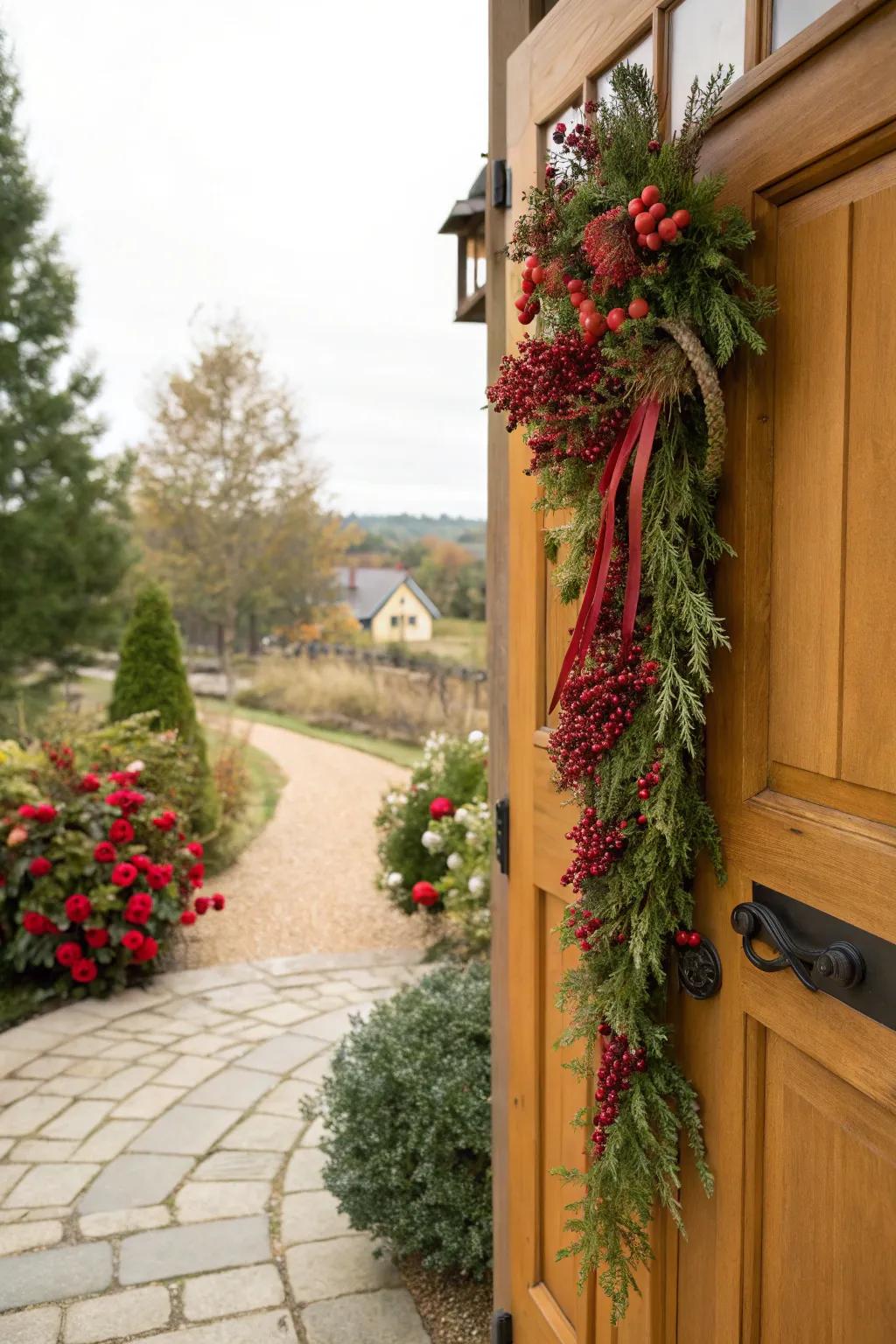 Warm and organic door swag for February.