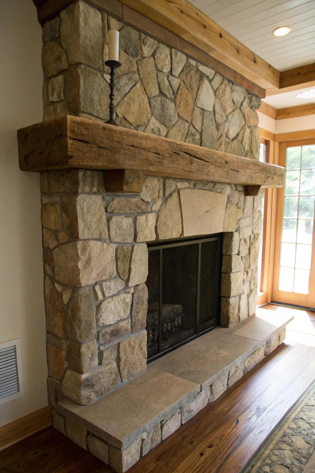 Raw components conveying an earthy feel to the mantel.