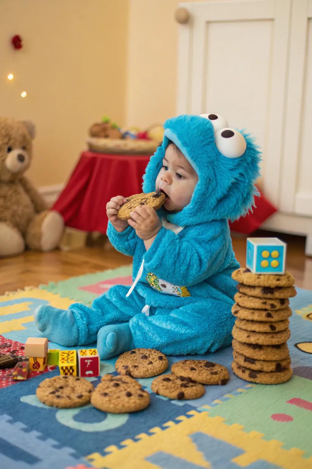 A delightful Cookie Monster costume for a classic Halloween.