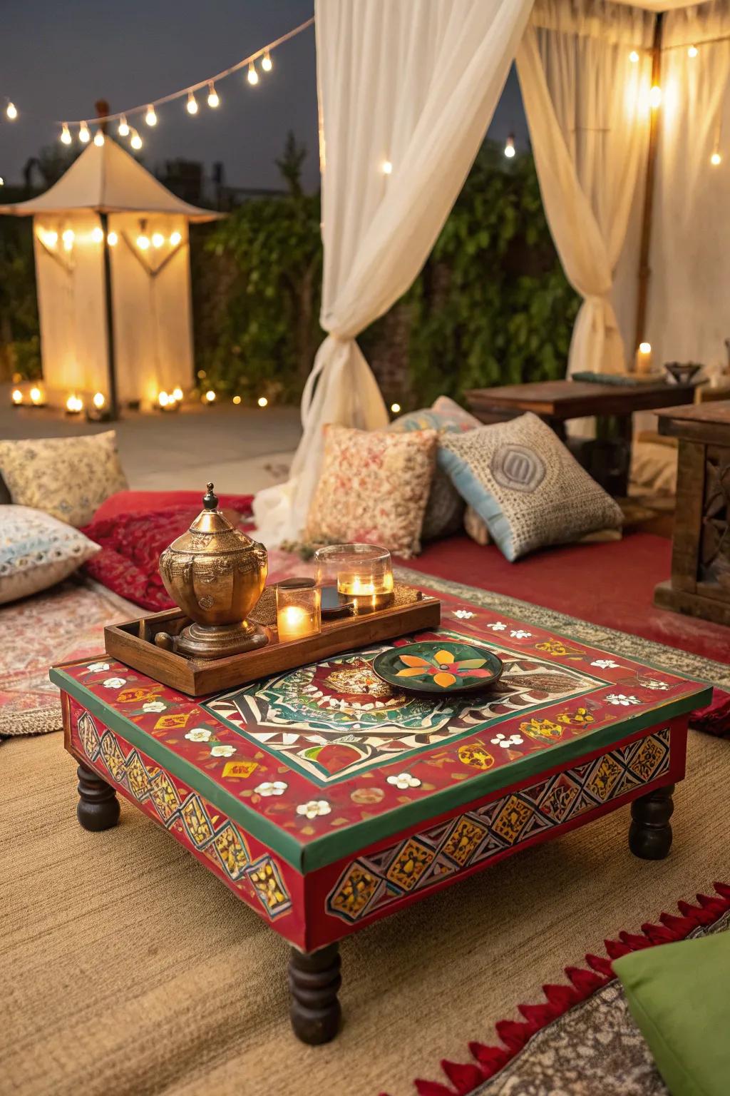 A traditional chowki adds cultural charm and stability.