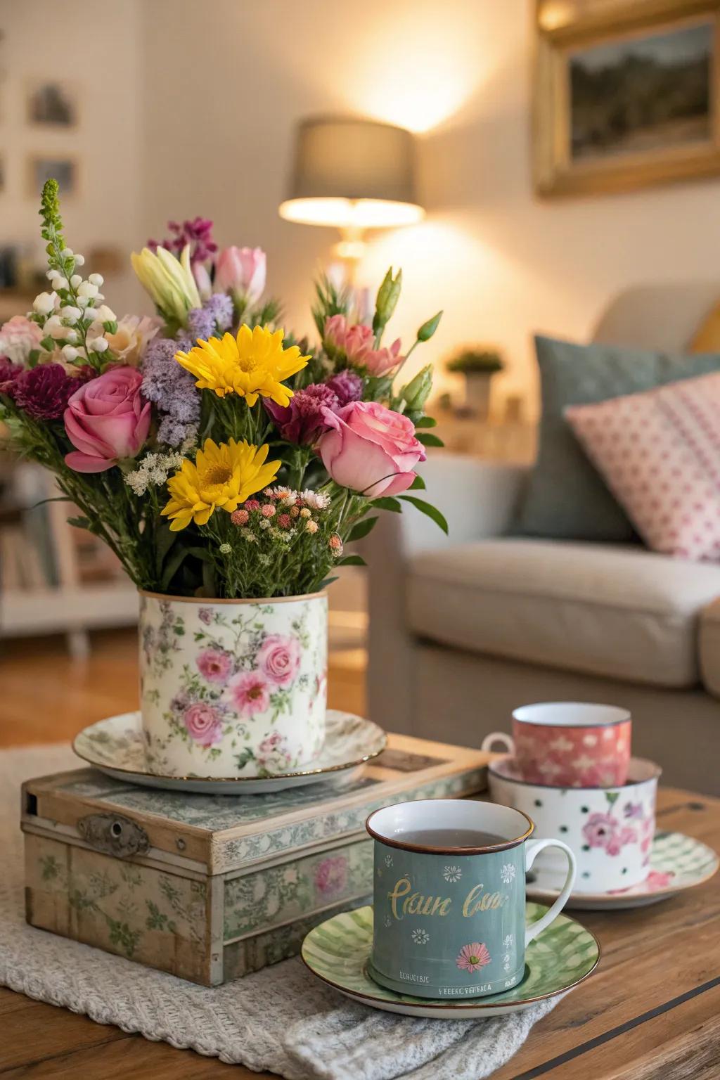 Unexpected containers introduce a creative twist to floral displays.