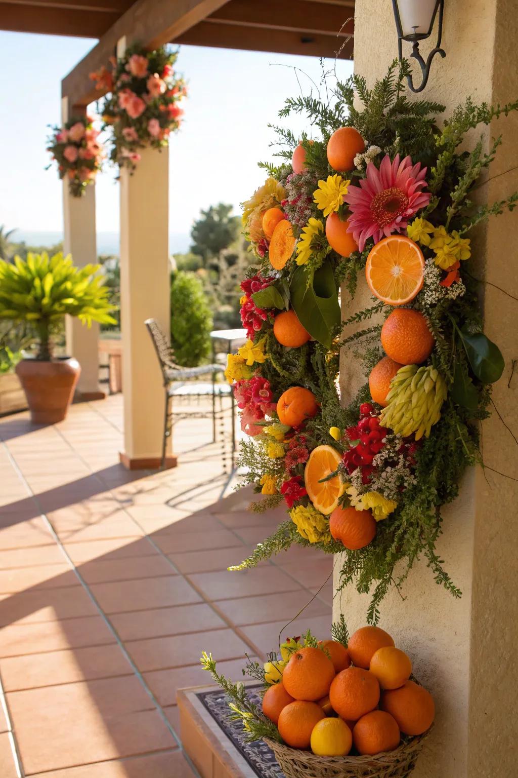 Summer merriment evinced through a wreath of citrus effusion.