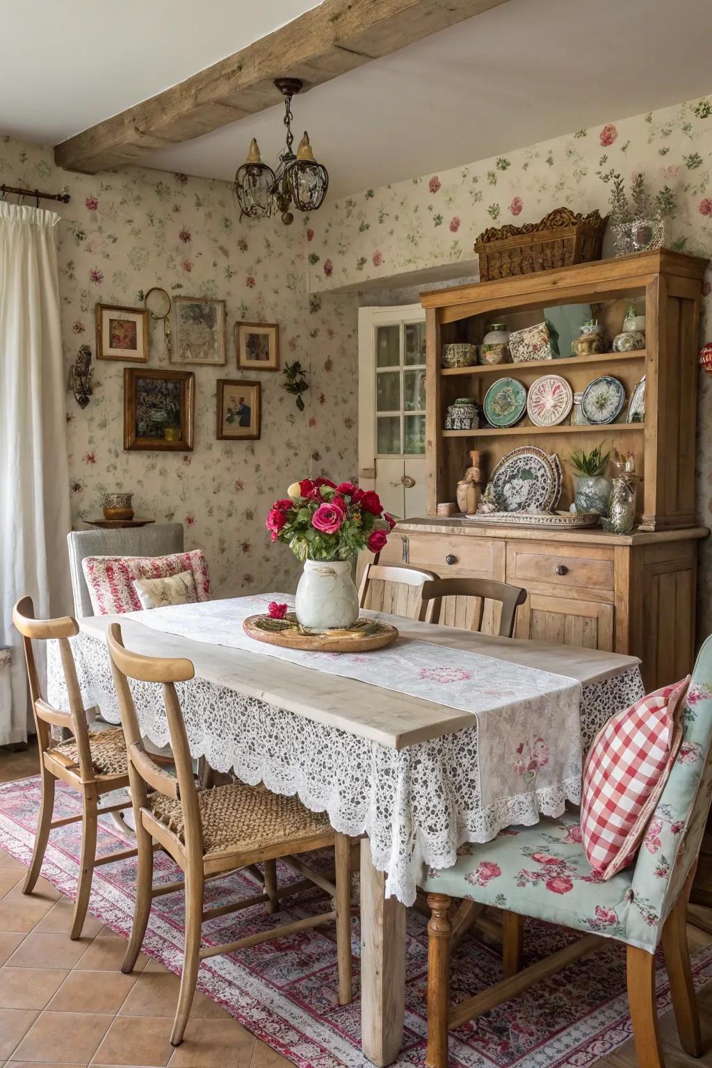 Mixed designs and weaves add dimension and interest to the space.
