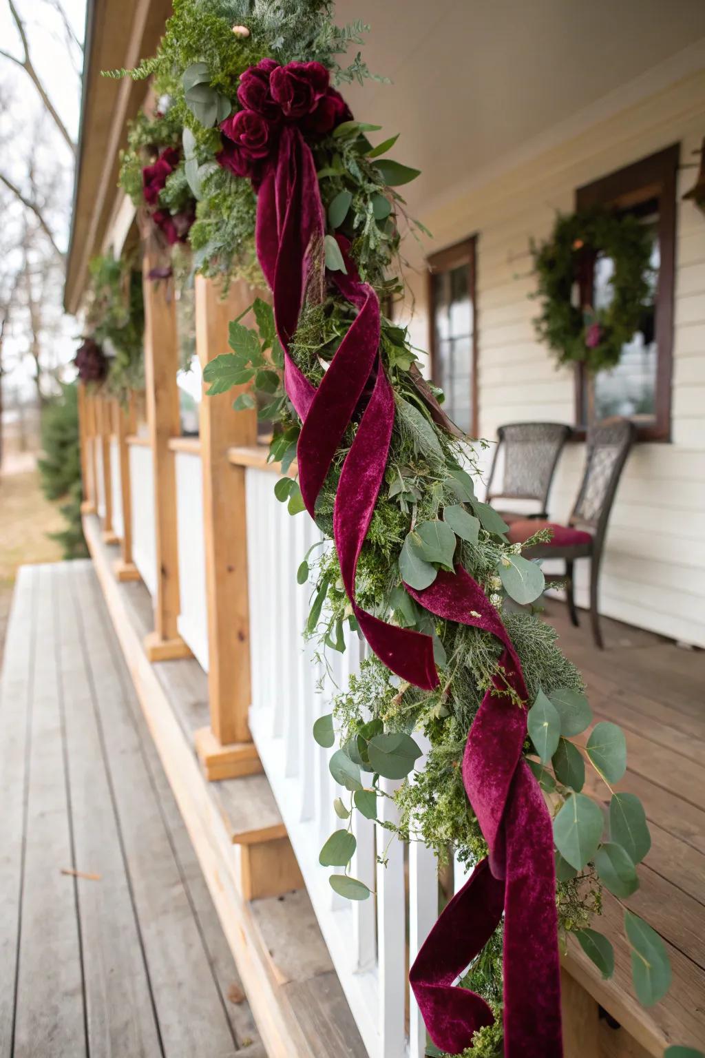 Velvet ribbons introduce opulence and depth to your holiday vine.