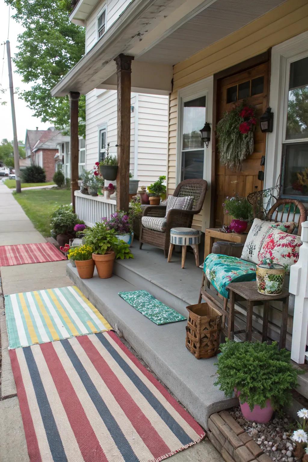 Blend and match floor coverings for a distinctive and tailored porch.