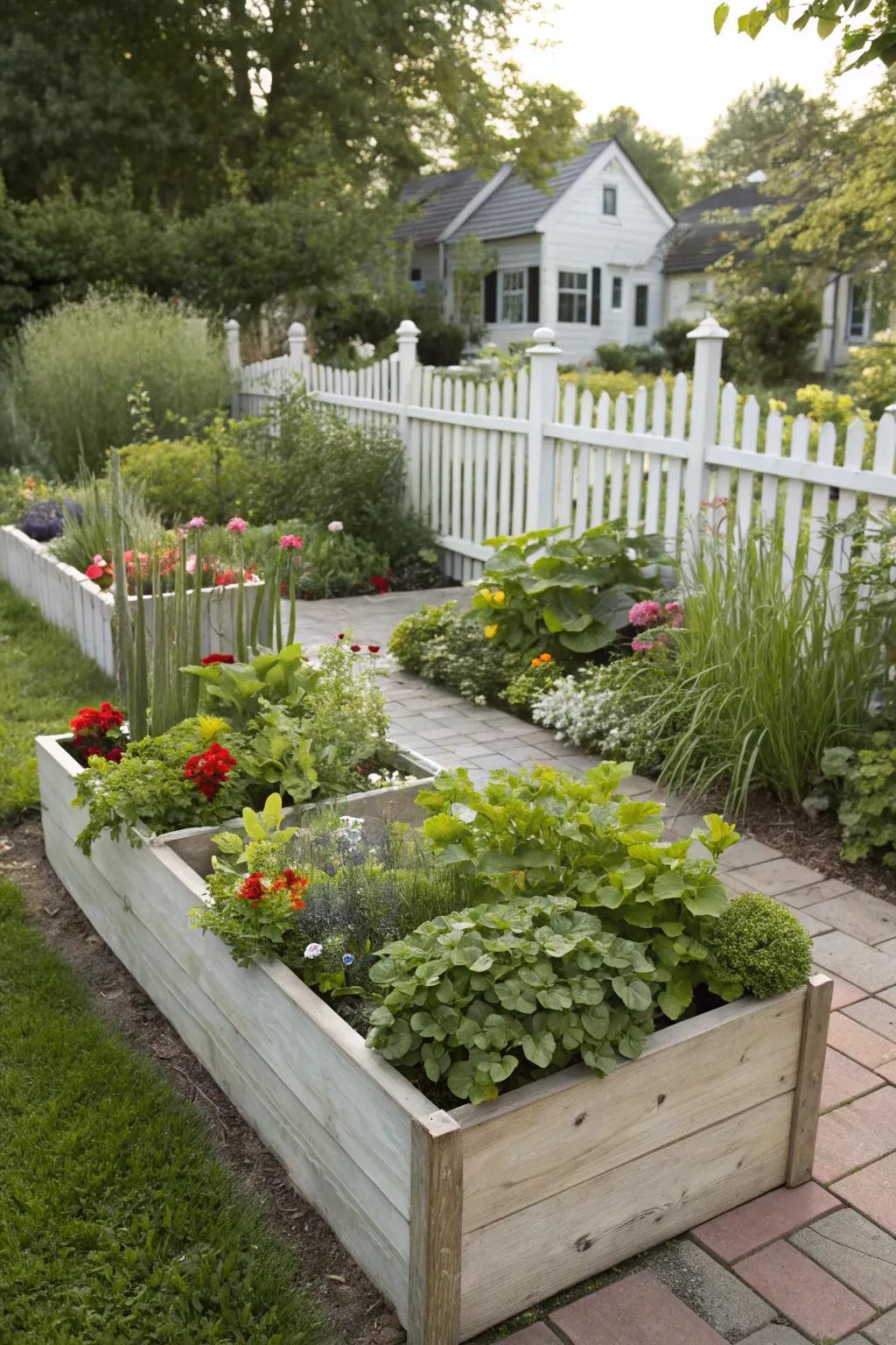 Elevated planters merge functionality with beauty.
