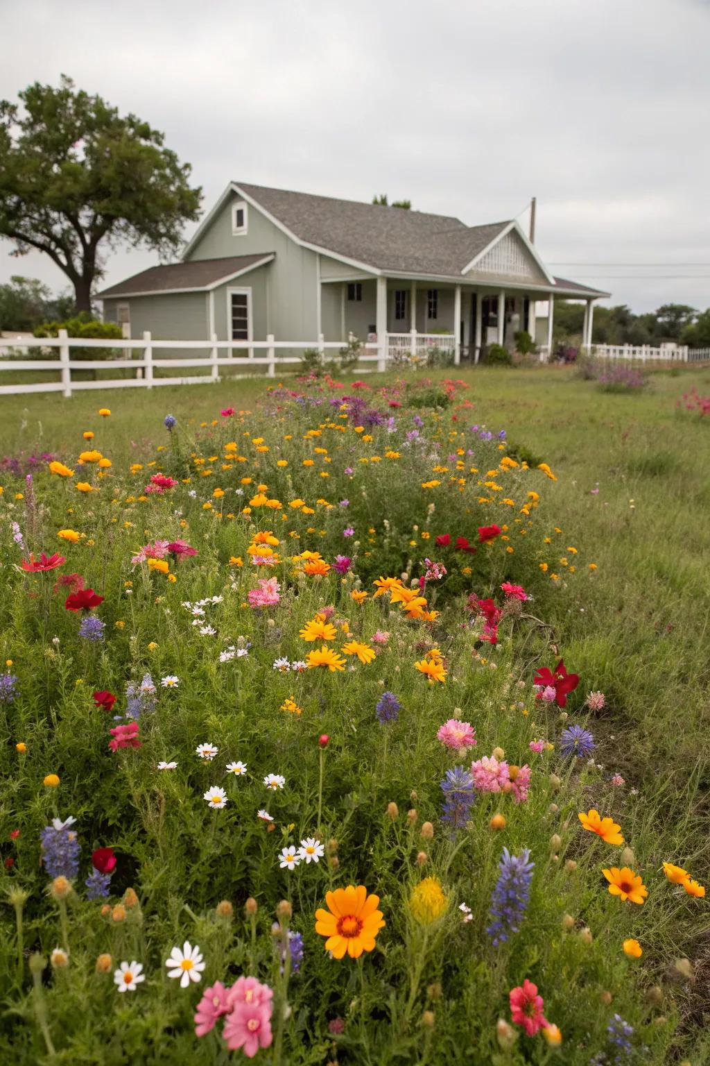 Natural flower patch adding color and ecology to the front yard