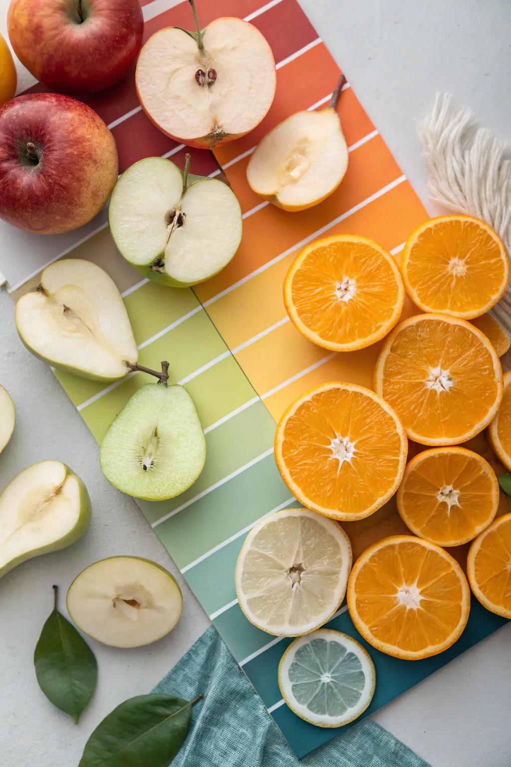 A color-blocked fruit presentation that unifies your decor.