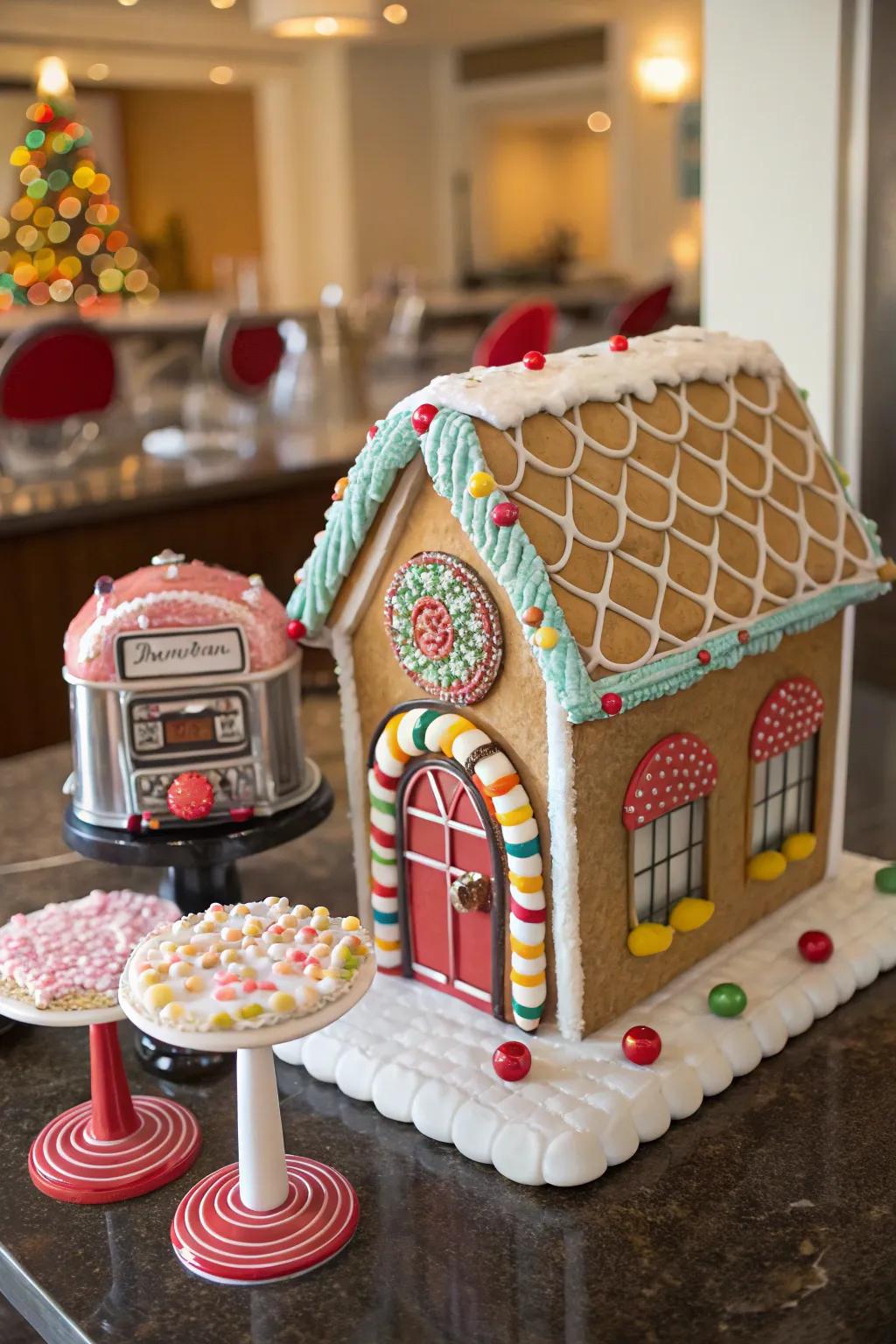 A retro refectory-themed gingerbread dwelling