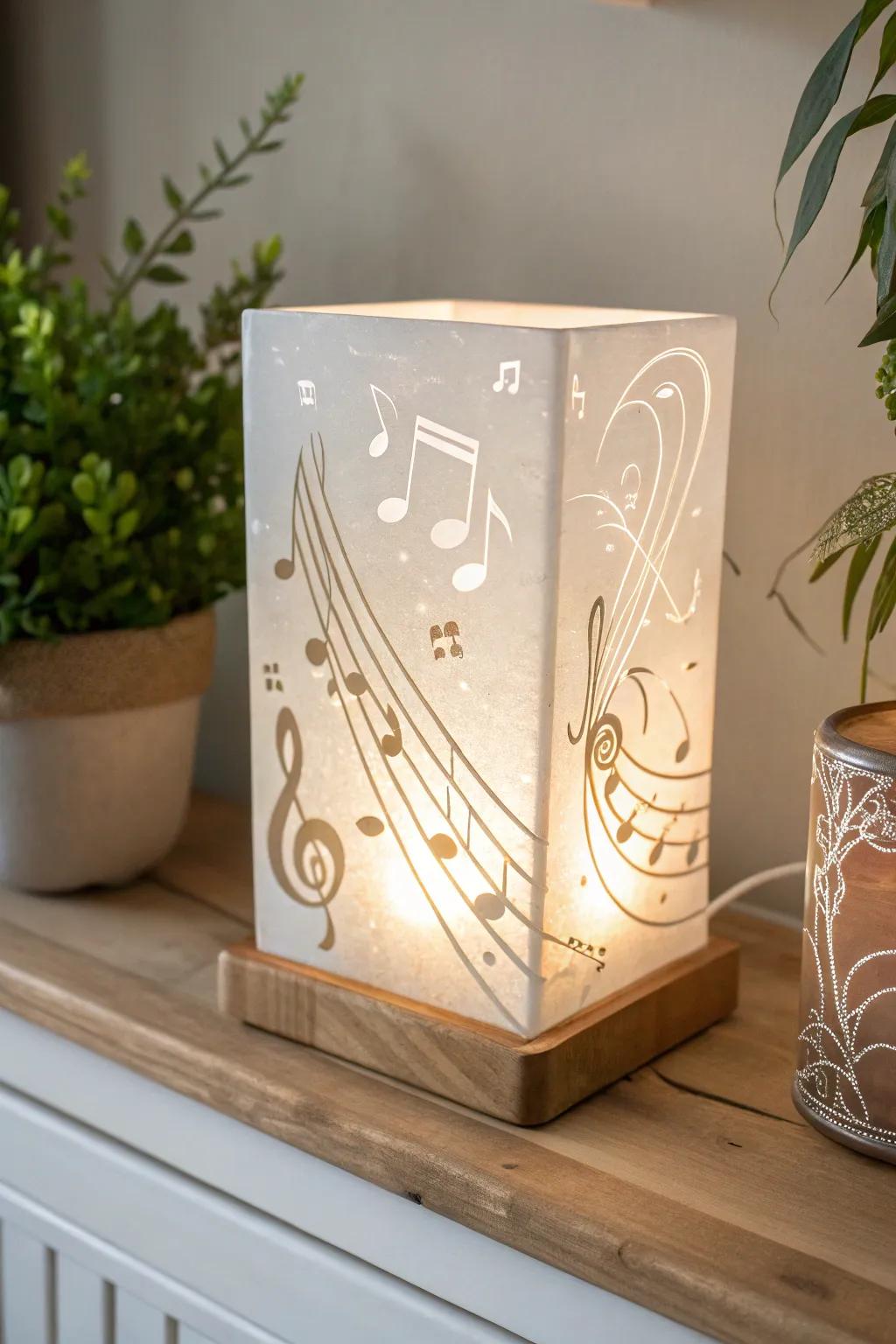 Illuminate your love for music with this elegantly crafted illuminated glass art, perfect for imparting a touch of harmony to any room.