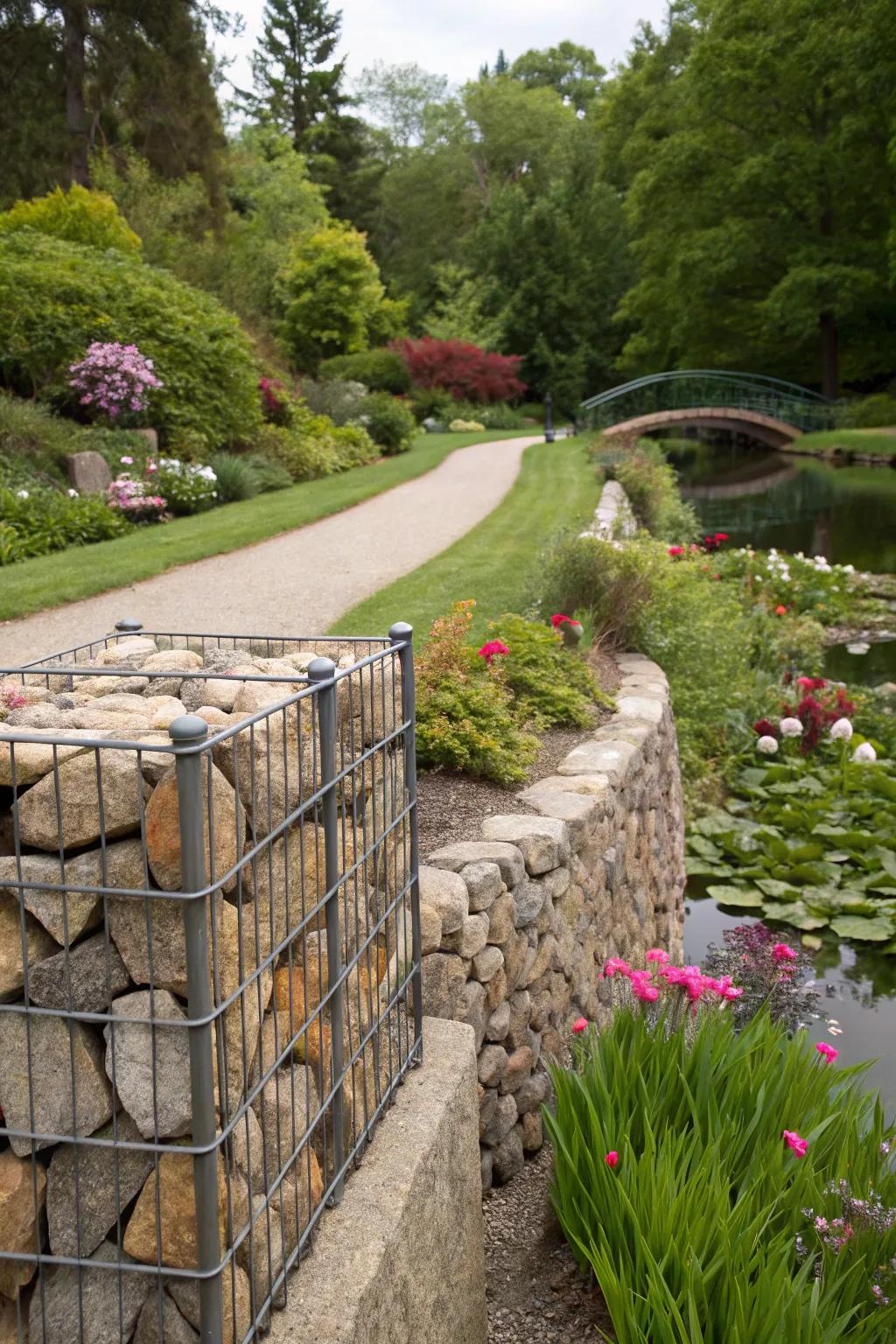 Express your creativity with patterned gabion fences.