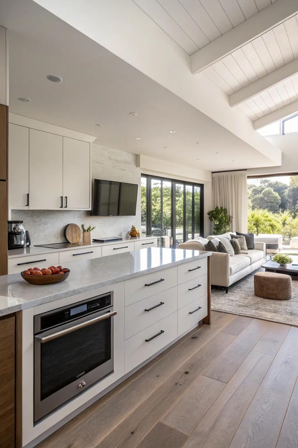 Simplified hardware maintains the clean lines and simplicity of the area.