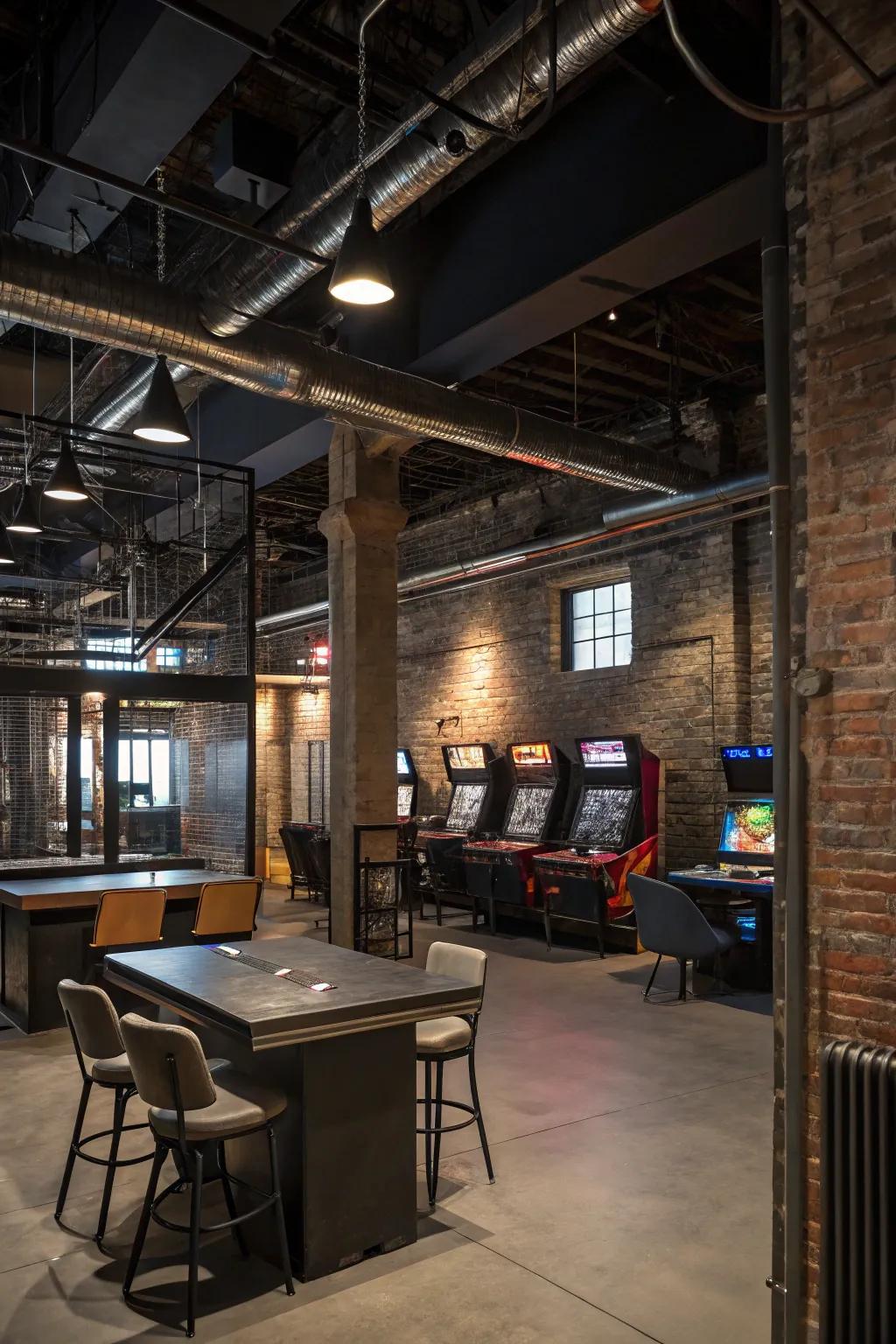 Metal details provide your game room a contemporary industrial vibe.