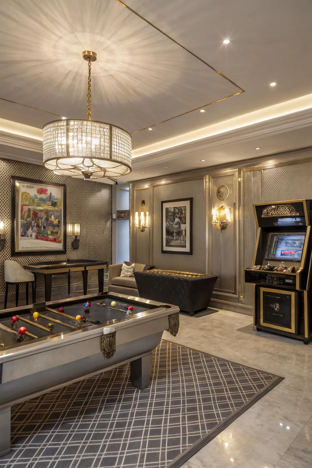 Metal accents give your game room glitz and refinement.
