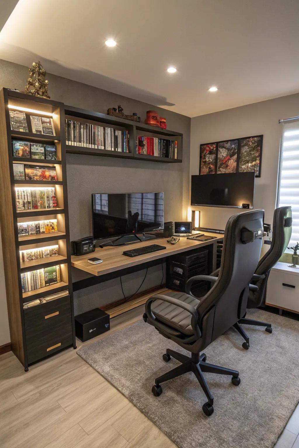 Multi-purpose arrangements optimize your space for both work and gaming.