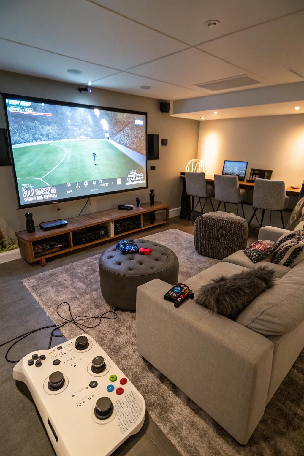 A projector setup offers an immersive, big-screen gaming journey.