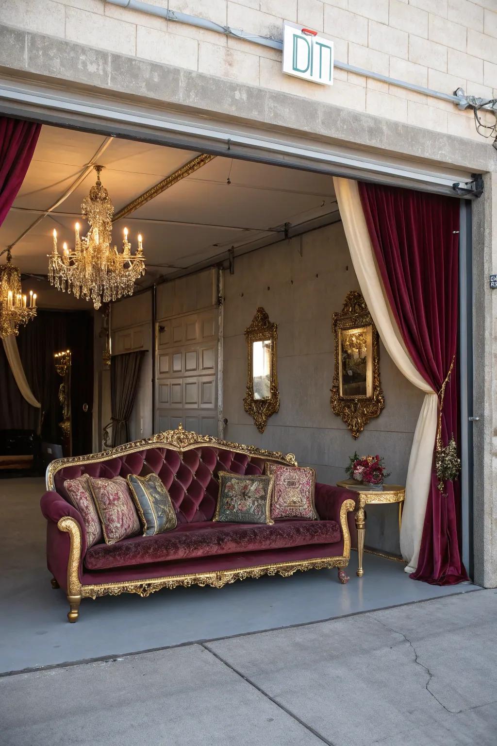 Lavish velvet seating introduces opulence and glamour to your garage.
