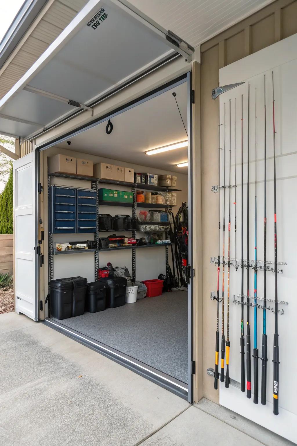 Sliding doors keep fishing equipment hidden.