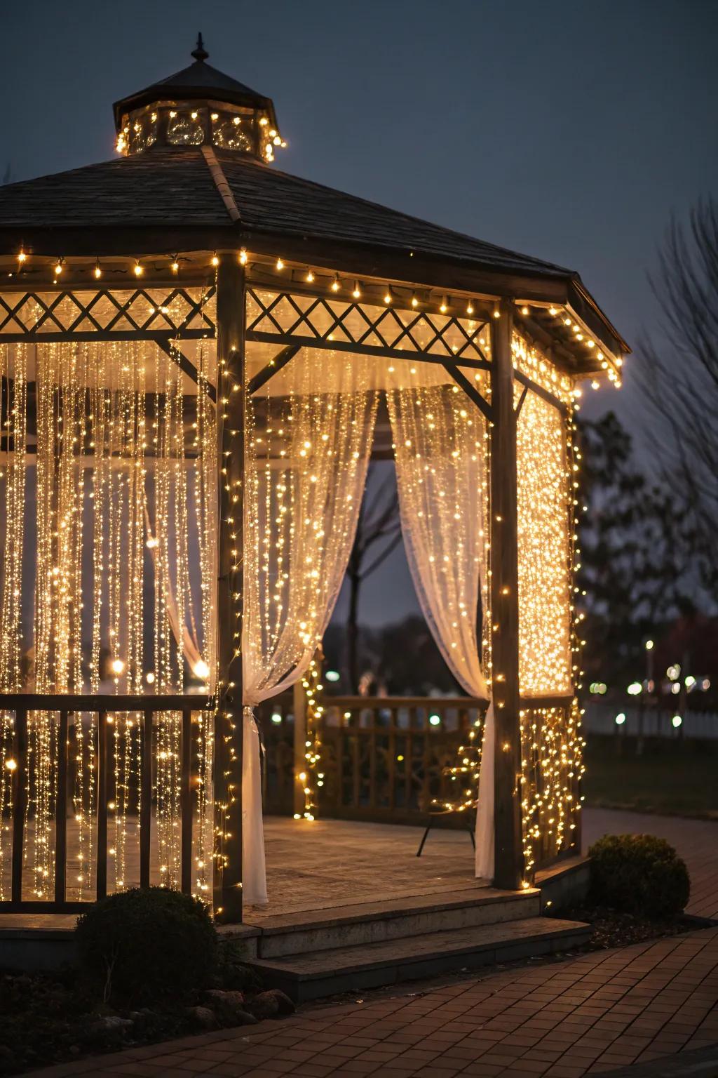 A light drapery proffers a dramatic and picturesque backdrop.