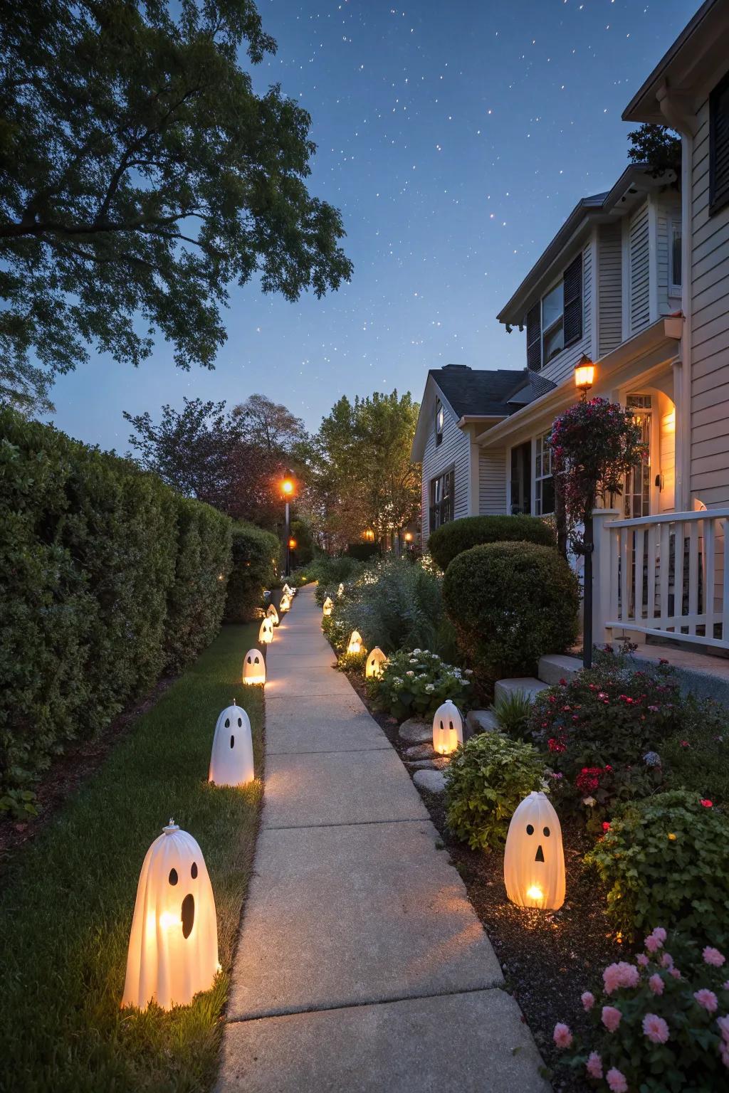 Spectral route illumination creates a welcoming and spooky entrance.