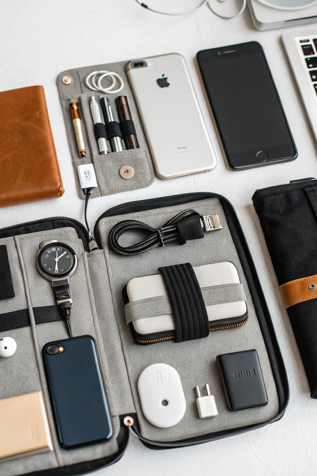 Arranging cables with a technical gear manager.