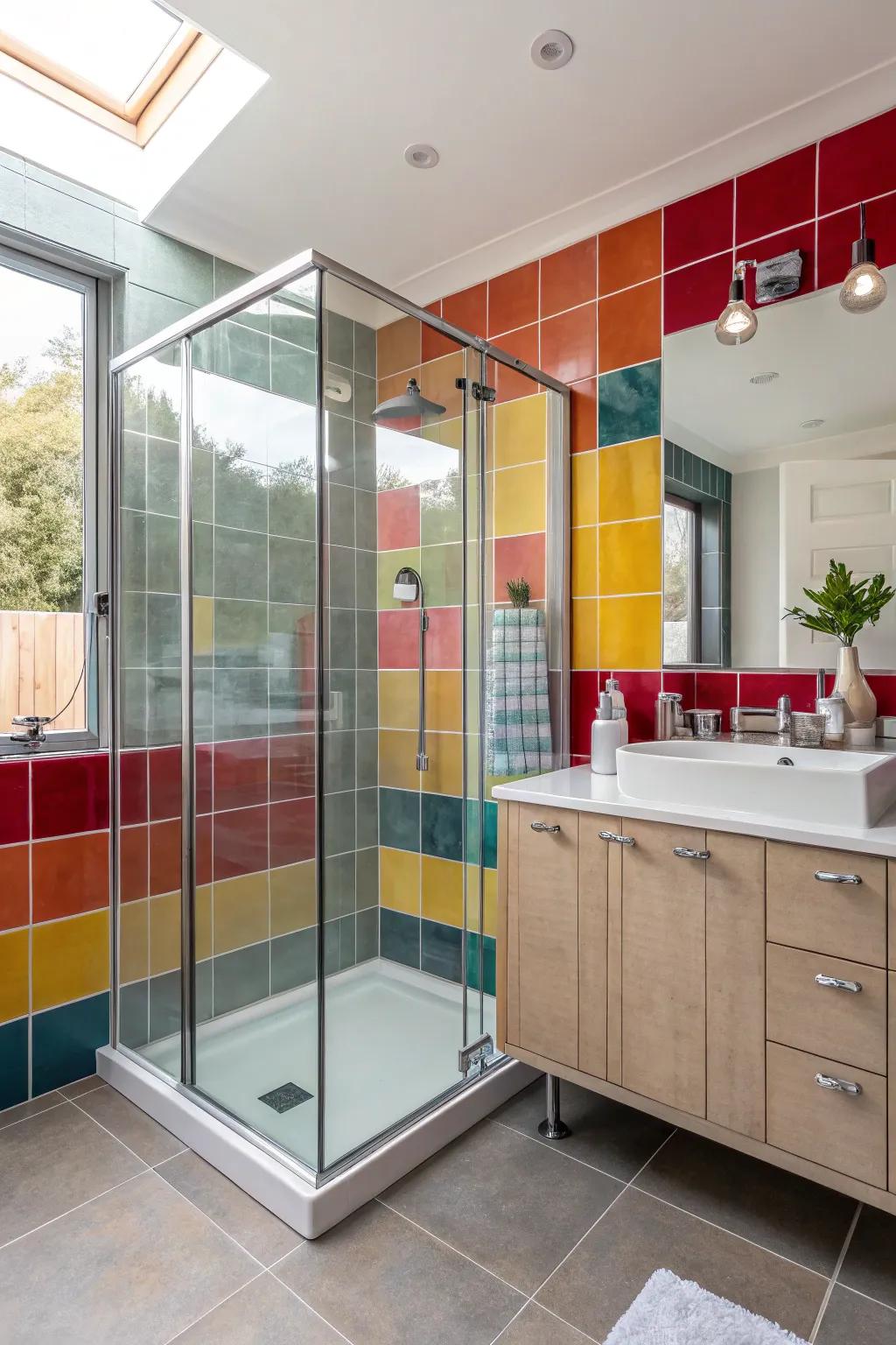Bold colors can make your shower area stand out and add vibrancy.