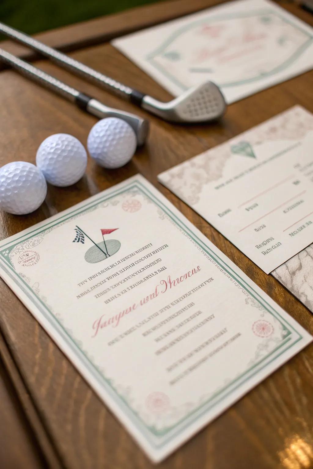 Elegant wedding stationery showcasing an understated golf motif.