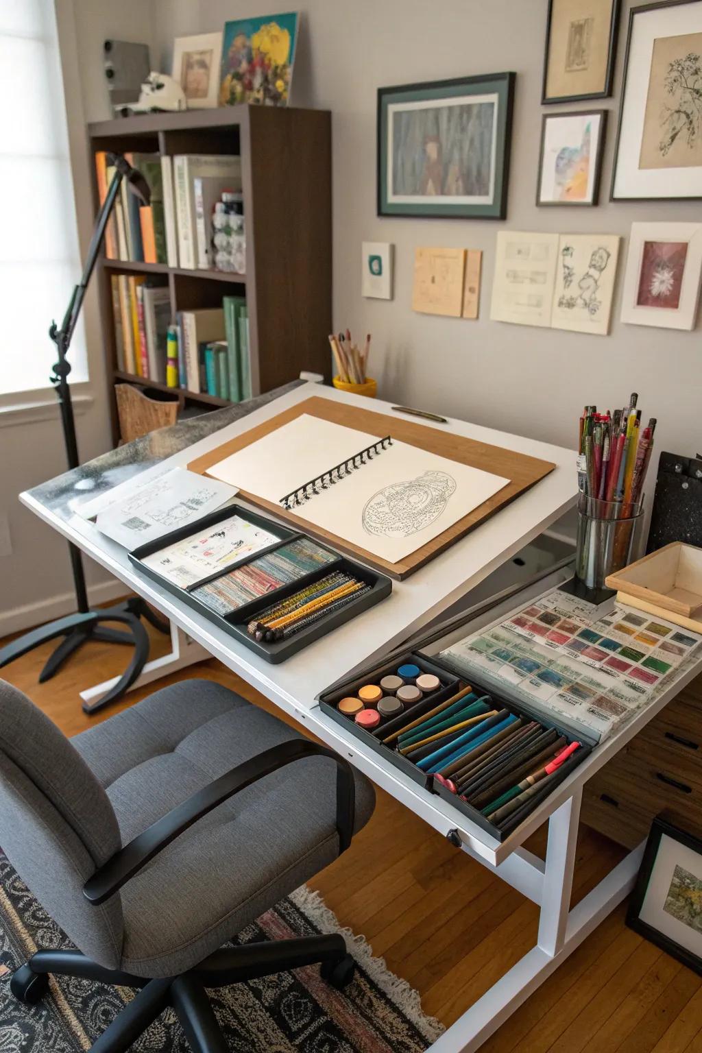 A drawing desk is perfect for bringing creative concepts to life.