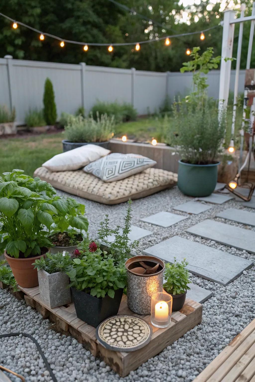 A gravel patio personalized with a subject area, introducing character and charm.