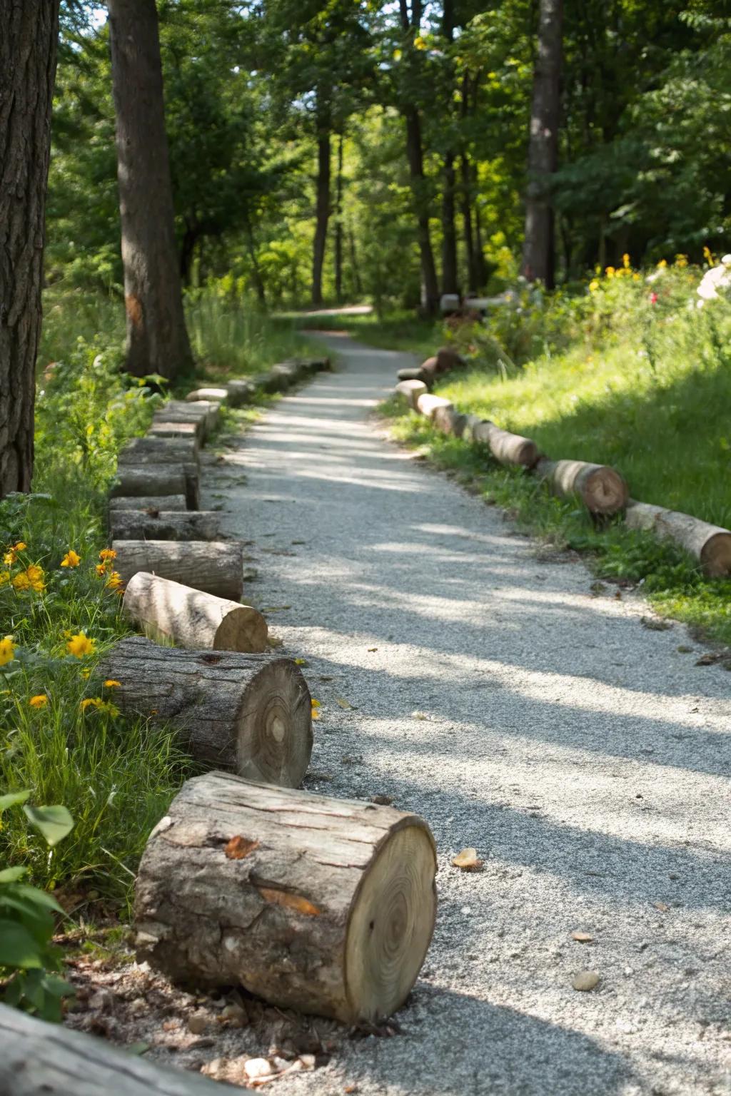A gravel walkway enhanced with natural elements